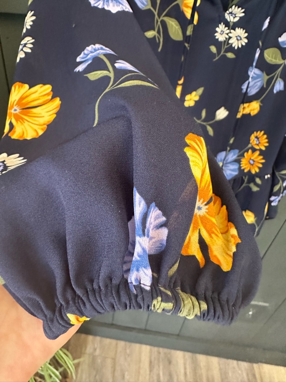 Old Navy Navy Floral Peasant Blouse with Blue and Yellow Flowers - Picture 6 of 10